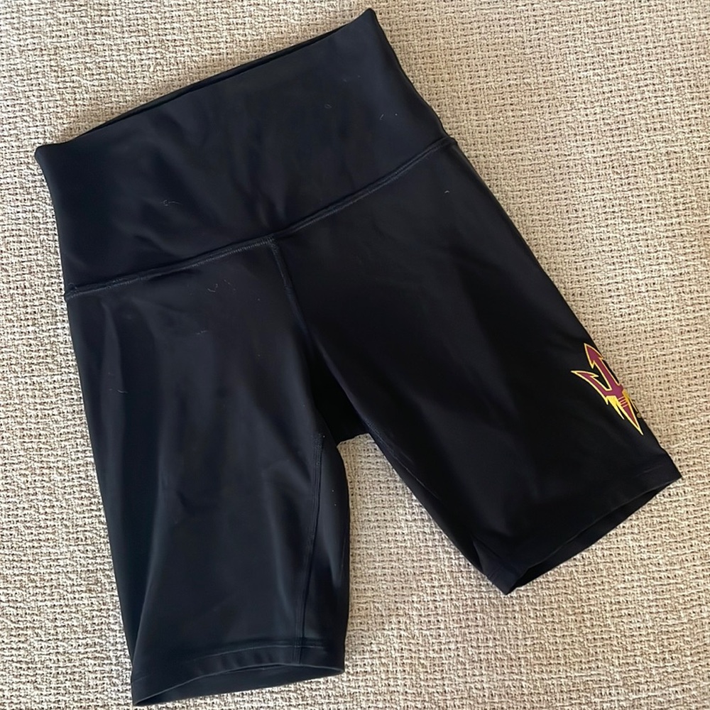 lululemon athletica Black Bike Shorts with Small Red/Gold Logo